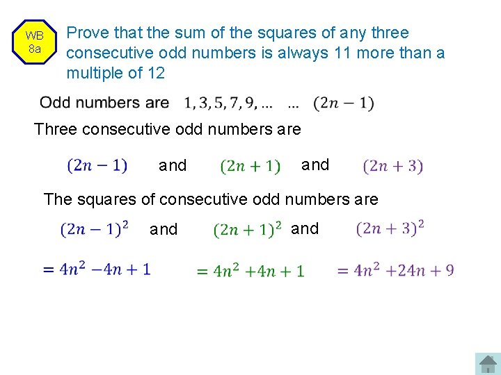 WB 8 a Prove that the sum of the squares of any three consecutive