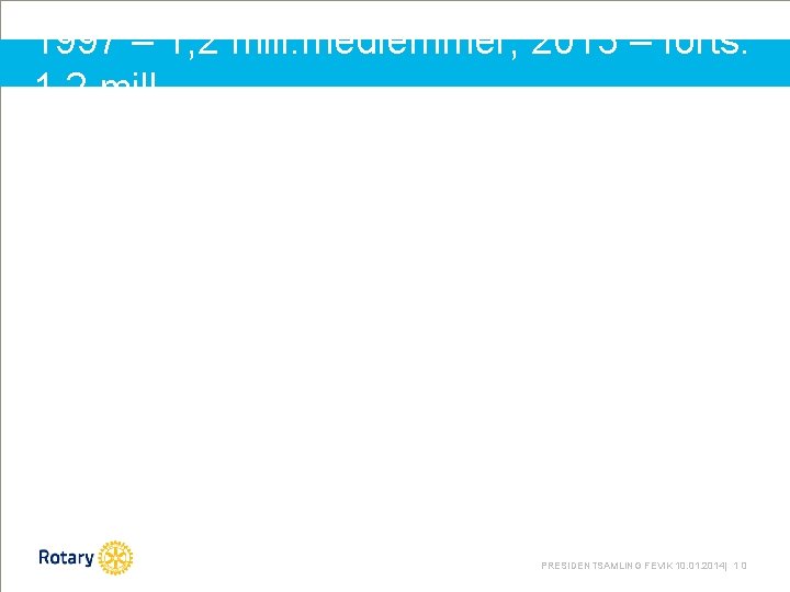 1997 – 1, 2 mill. medlemmer, 2013 – forts. 1, 2 mill. PRESIDENTSAMLING FEVIK