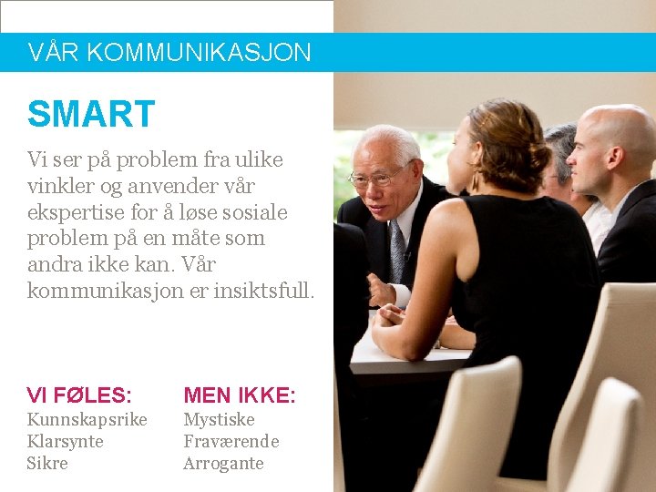 VÅR KOMMUNIKASJON SMART Vi ser på problem fra ulike vinkler og anvender vår ekspertise