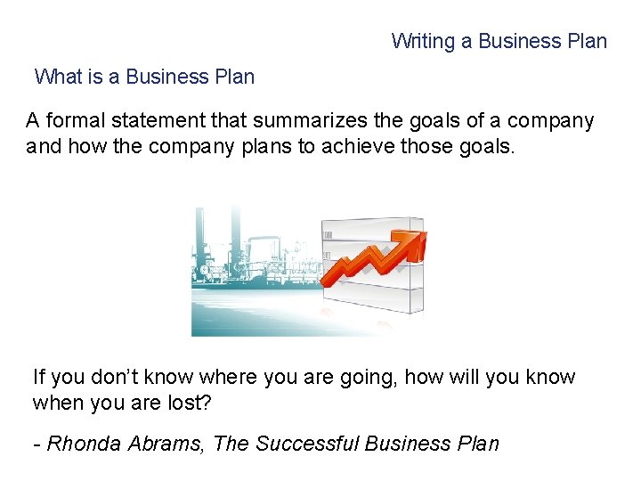 Writing a Business Plan What is a Business Plan A formal statement that summarizes