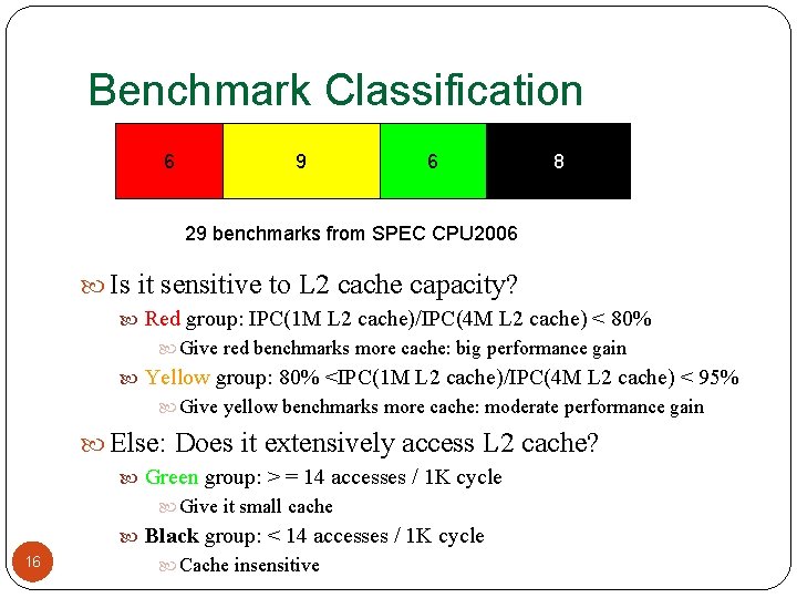 Benchmark Classification 6 9 6 8 29 benchmarks from SPEC CPU 2006 Is it