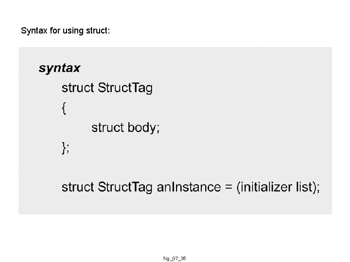 Syntax for using struct: fig_07_35 