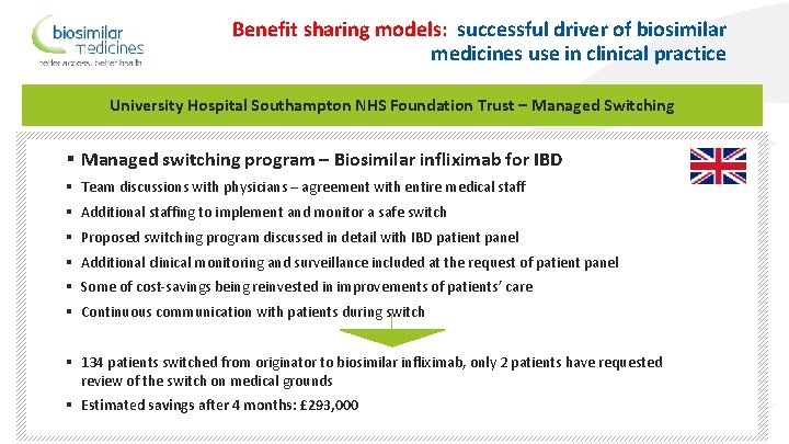 Benefit sharing models: successful driver of biosimilar medicines use in clinical practice University Hospital