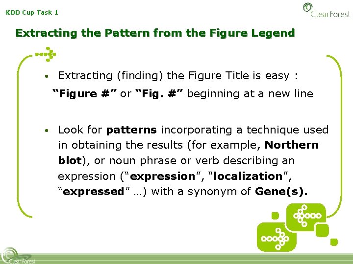 KDD Cup Task 1 Extracting the Pattern from the Figure Legend • Extracting (finding)