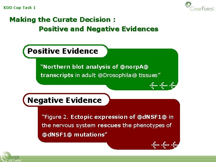 KDD Cup Task 1 Making the Curate Decision : Positive and Negative Evidences Positive