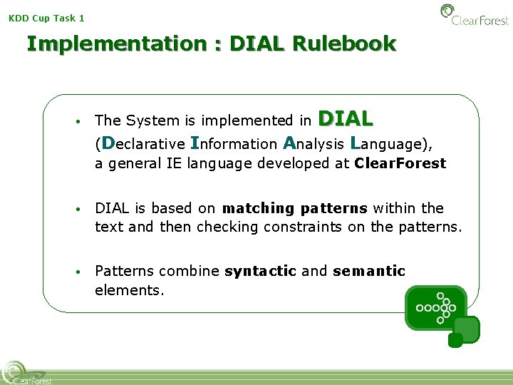 KDD Cup Task 1 Implementation : DIAL Rulebook • The System is implemented in