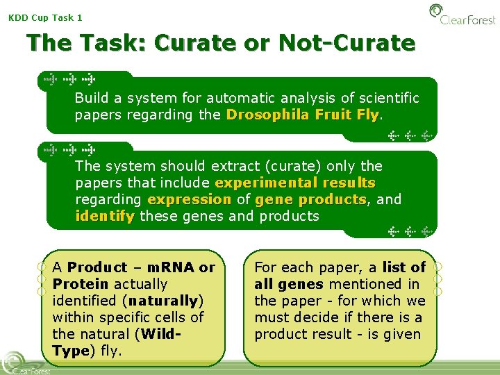 KDD Cup Task 1 The Task: Curate or Not-Curate Build a system for automatic