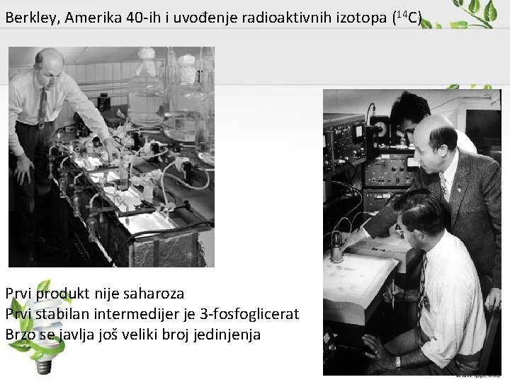 Berkley, Amerika 40 -ih i uvođenje radioaktivnih izotopa (14 C) Prvi produkt nije saharoza