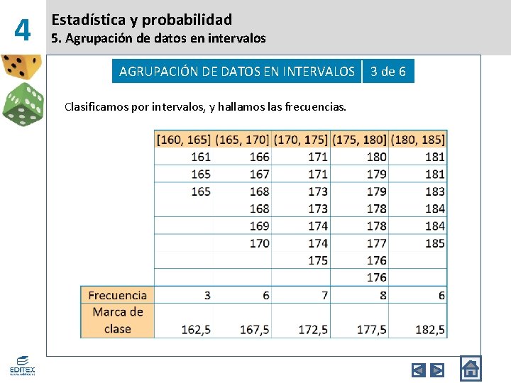 4 Estadística y probabilidad 5. Agrupación de datos en intervalos AGRUPACIÓN DE DATOS EN
