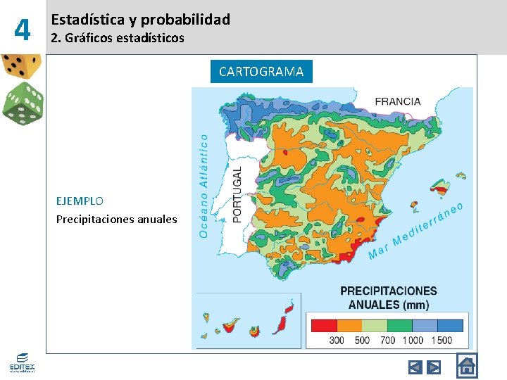 4 Estadística y probabilidad 2. Gráficos estadísticos CARTOGRAMA EJEMPLO Precipitaciones anuales 