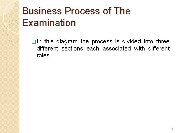 Business Process of The Examination � In this diagram the process is divided into