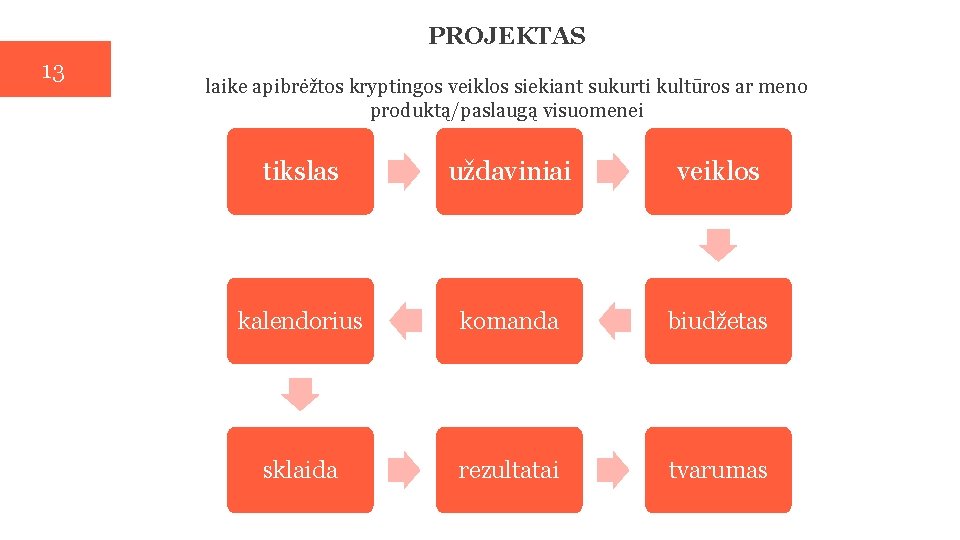 PROJEKTAS 13 laike apibrėžtos kryptingos veiklos siekiant sukurti kultūros ar meno produktą/paslaugą visuomenei tikslas