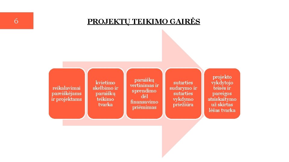 6 PROJEKTŲ TEIKIMO GAIRĖS reikalavimai pareiškėjams ir projektams kvietimo skelbimo ir paraiškų teikimo tvarka