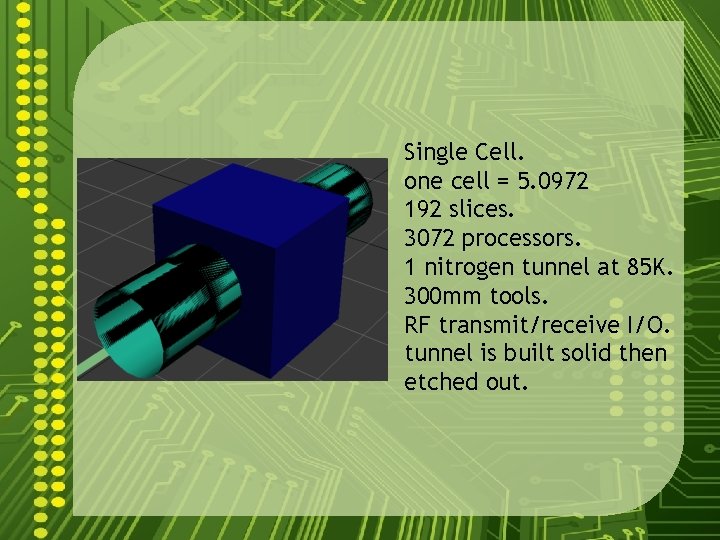 Single Cell. one cell = 5. 0972 192 slices. 3072 processors. 1 nitrogen tunnel