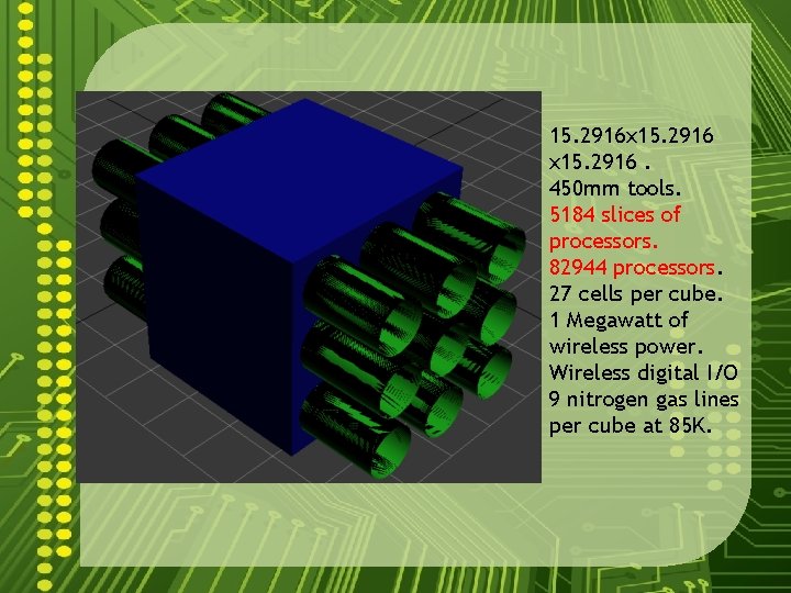 15. 2916 x 15. 2916. 450 mm tools. 5184 slices of processors. 82944 processors.
