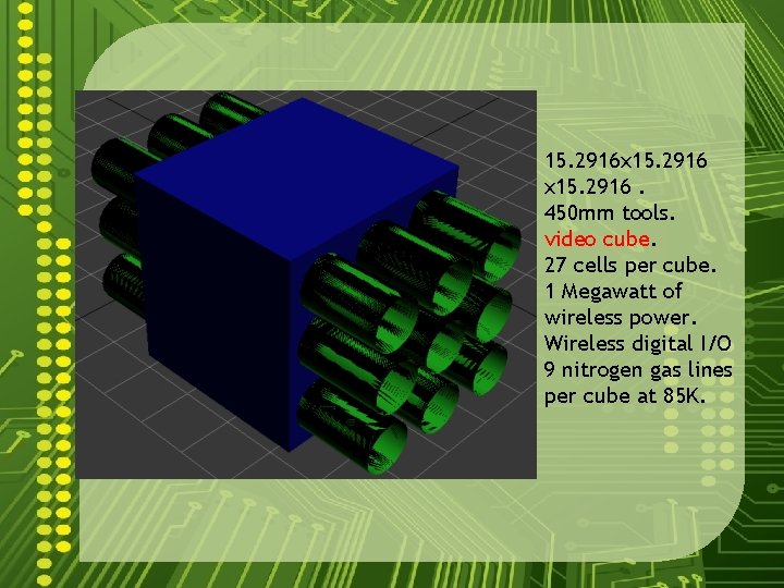 15. 2916 x 15. 2916. 450 mm tools. video cube. 27 cells per cube.