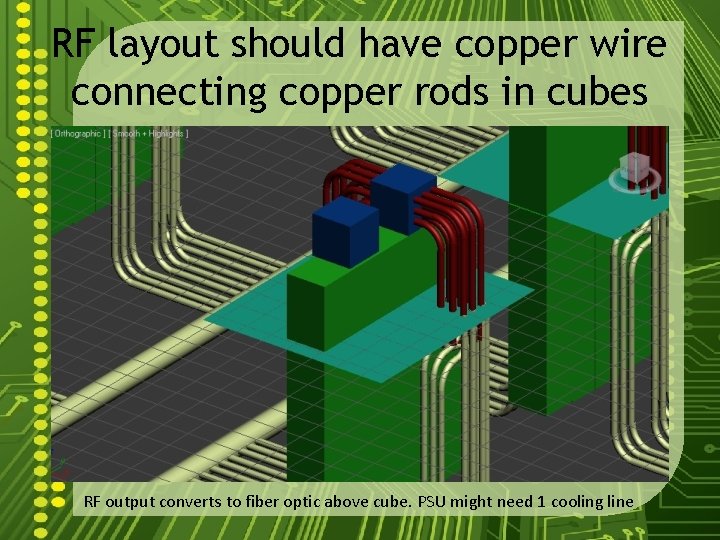 RF layout should have copper wire connecting copper rods in cubes RF output converts