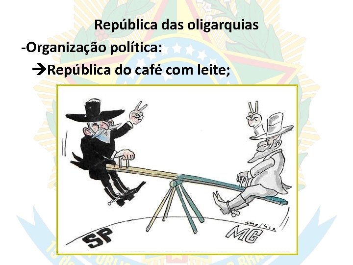 República das oligarquias -Organização política: República do café com leite; 