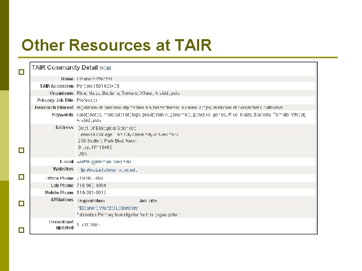 Other Resources at TAIR p Ordering system for the Arabidopsis Biological Resource Center n