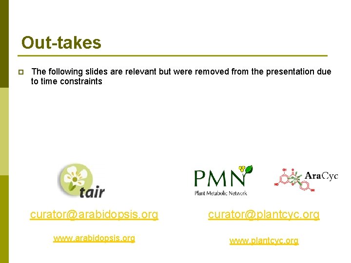 Out-takes p The following slides are relevant but were removed from the presentation due