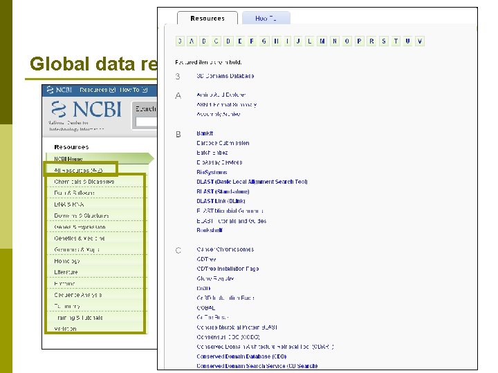Global data repositories / databases 