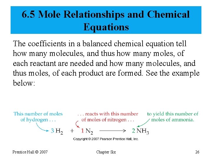 6. 5 Mole Relationships and Chemical Equations The coefficients in a balanced chemical equation