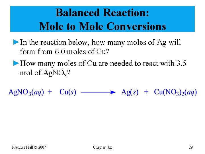 Balanced Reaction: Mole to Mole Conversions ►In the reaction below, how many moles of