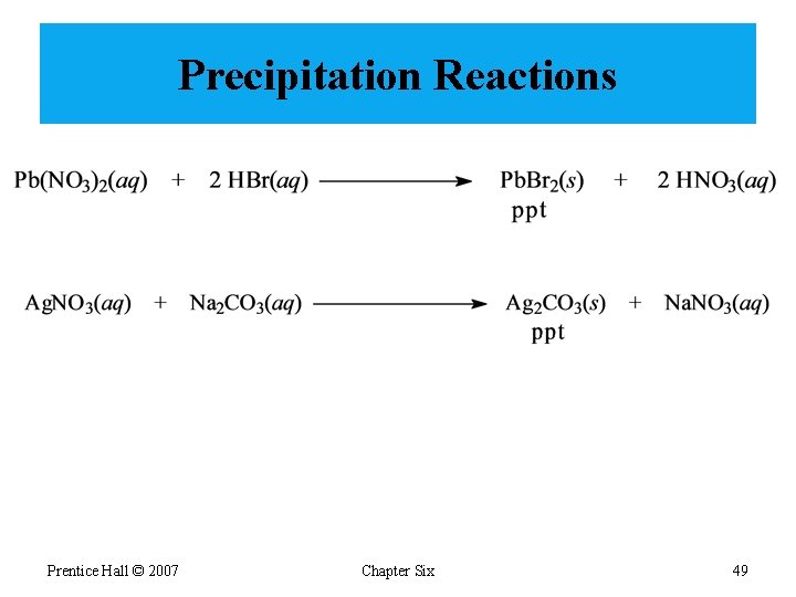 Precipitation Reactions Prentice Hall © 2007 Chapter Six 49 