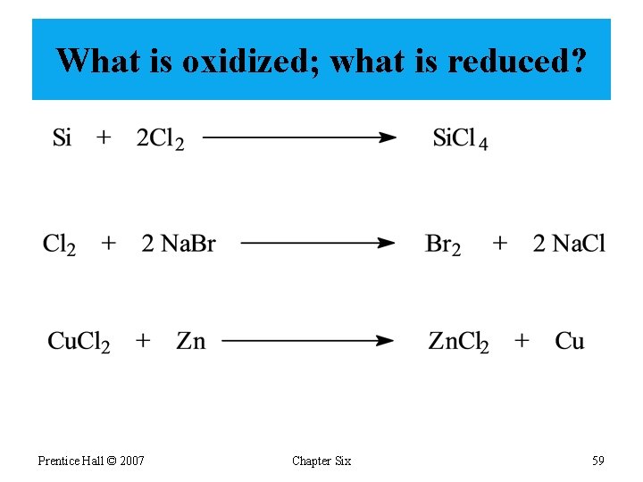 What is oxidized; what is reduced? Prentice Hall © 2007 Chapter Six 59 