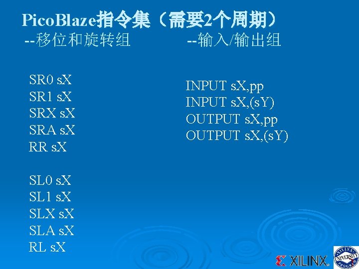 Pico. Blaze指令集（需要2个周期） --移位和旋转组 SR 0 s. X SR 1 s. X SRX s. X