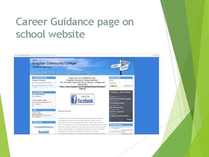 Career Guidance page on school website 