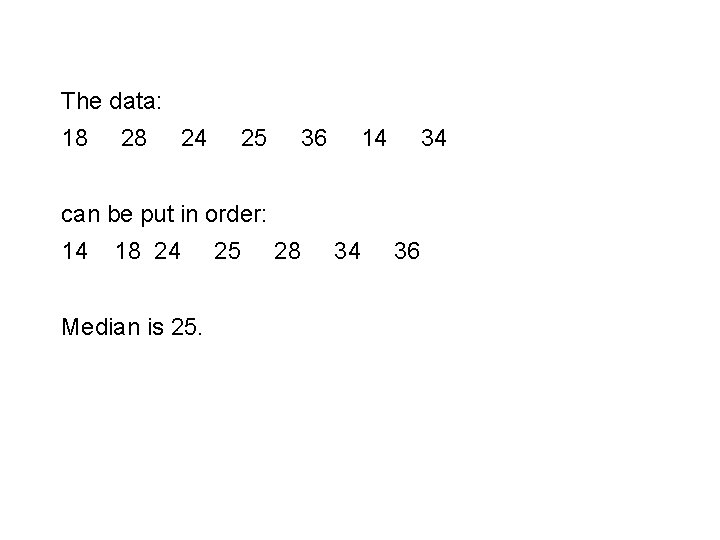 The data: 18 28 24 25 36 14 34 can be put in order: The data: 18 28 24 25 36 14 34 can be put in order: