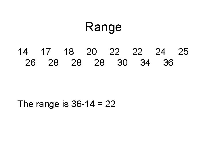 Range 14 17 18 20 22 22 24 25 26 28 28 28 30 Range 14 17 18 20 22 22 24 25 26 28 28 28 30