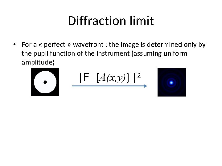 Diffraction limit • For a « perfect » wavefront : the image is determined