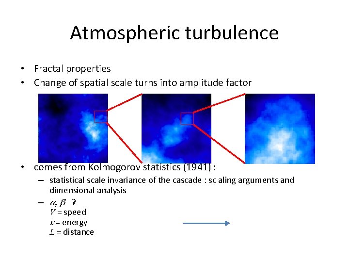 Atmospheric turbulence • Fractal properties • Change of spatial scale turns into amplitude factor