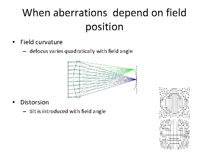 When aberrations depend on field position • Field curvature – defocus varies quadratically with