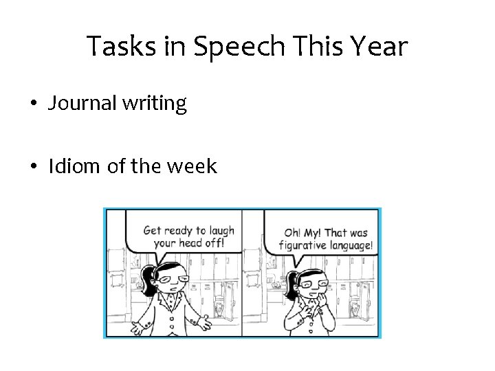 Tasks in Speech This Year • Journal writing • Idiom of the week 