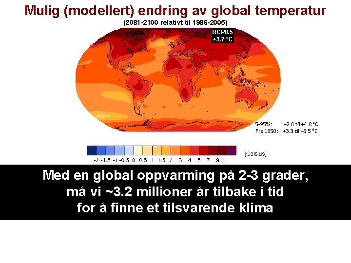 Mulig (modellert) endring av global temperatur (2081 -2100 relativt til 1986 -2005) RCP 8.