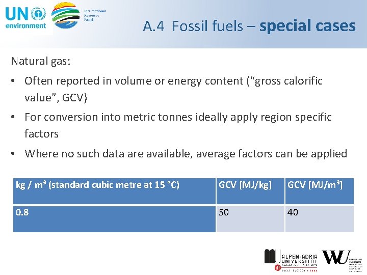 A. 4 Fossil fuels – special cases Natural gas: • Often reported in volume