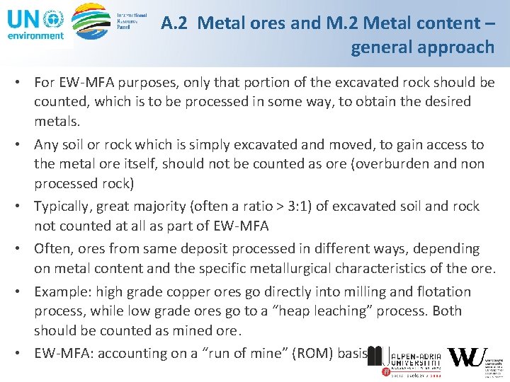 A. 2 Metal ores and M. 2 Metal content – general approach • For
