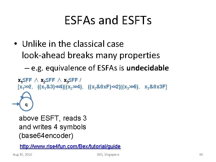 ESFAs and ESFTs • Unlike in the classical case look-ahead breaks many properties –