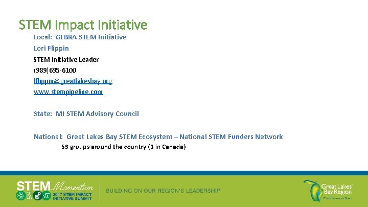 STEM Impact Initiative Local: GLBRA STEM Initiative Lori Flippin STEM Initiative Leader (989)695 -6100