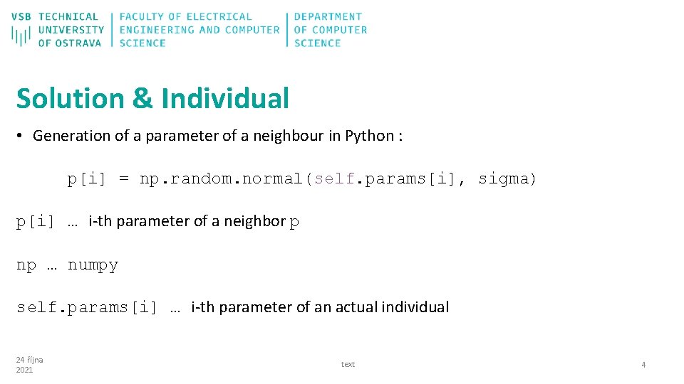 Solution & Individual • Generation of a parameter of a neighbour in Python :
