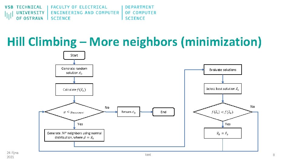 Hill Climbing – More neighbors (minimization) Start Evaluate solutions No No End Yes 24