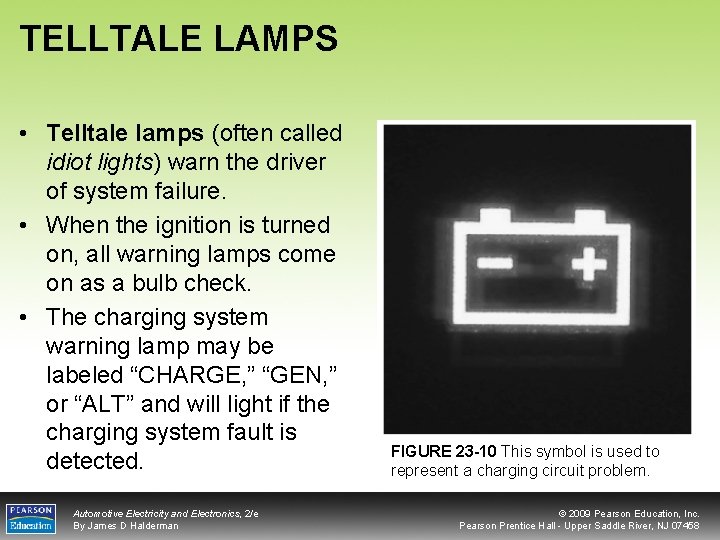 TELLTALE LAMPS • Telltale lamps (often called idiot lights) warn the driver of system