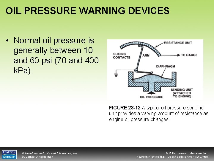 OIL PRESSURE WARNING DEVICES • Normal oil pressure is generally between 10 and 60