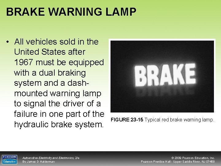 BRAKE WARNING LAMP • All vehicles sold in the United States after 1967 must