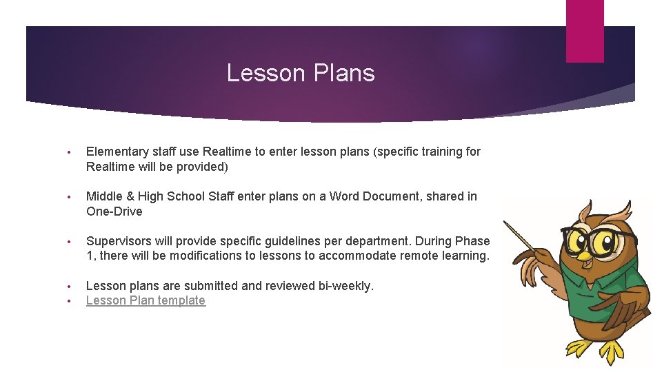 Lesson Plans • Elementary staff use Realtime to enter lesson plans (specific training for