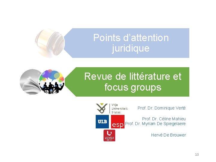 Points d’attention juridique Revue de littérature et focus groups Prof. Dr. Dominique Verté Prof.