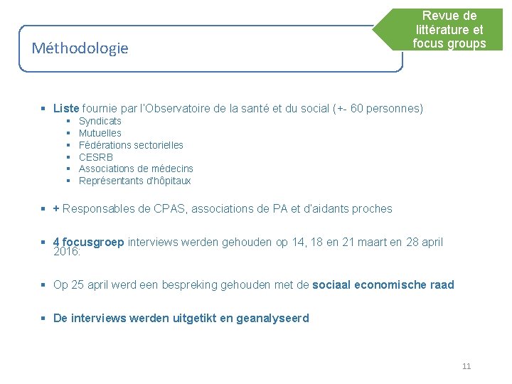 Méthodologie Revue de littérature et focus groups § Liste fournie par l’Observatoire de la